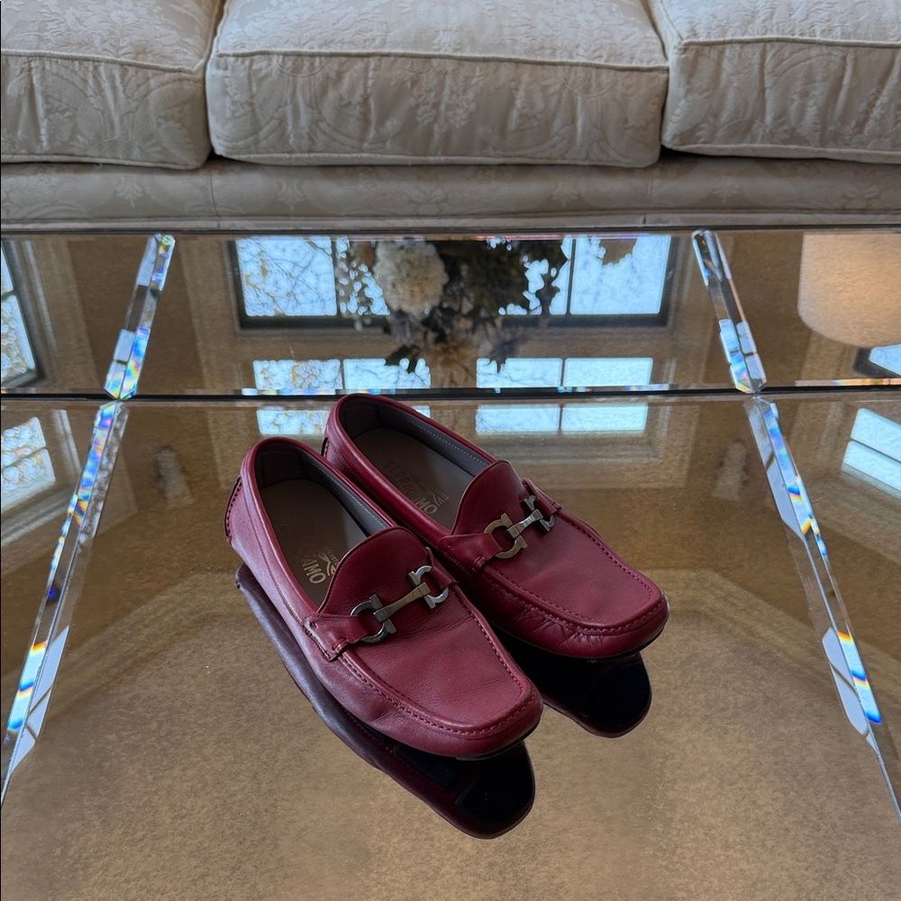 Salvatore Ferragamo Burgundy Leather Loafers